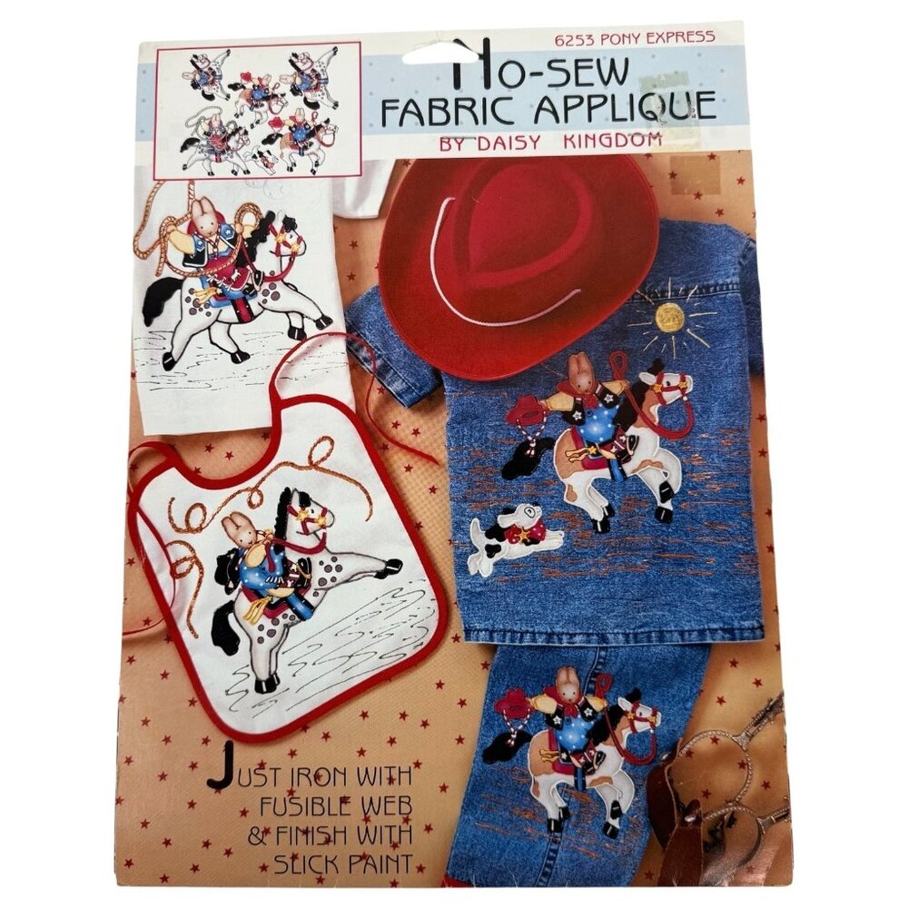 Daisy Kingdom No-Sew Fabric Applique Pony Express Iron On #6253 Cowboy Design